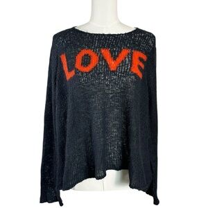 Wooden Ships Spell Out Love Open Knit Mohair Wool Crewneck Sweater Small Medium